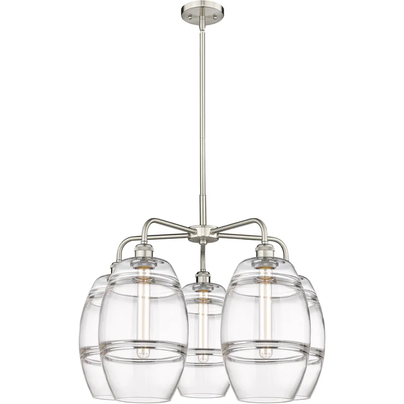Ballston Vaz 5 Light 26 inch Satin Nickel Stem Hung Chandelier Ceiling Light in Clear Glass