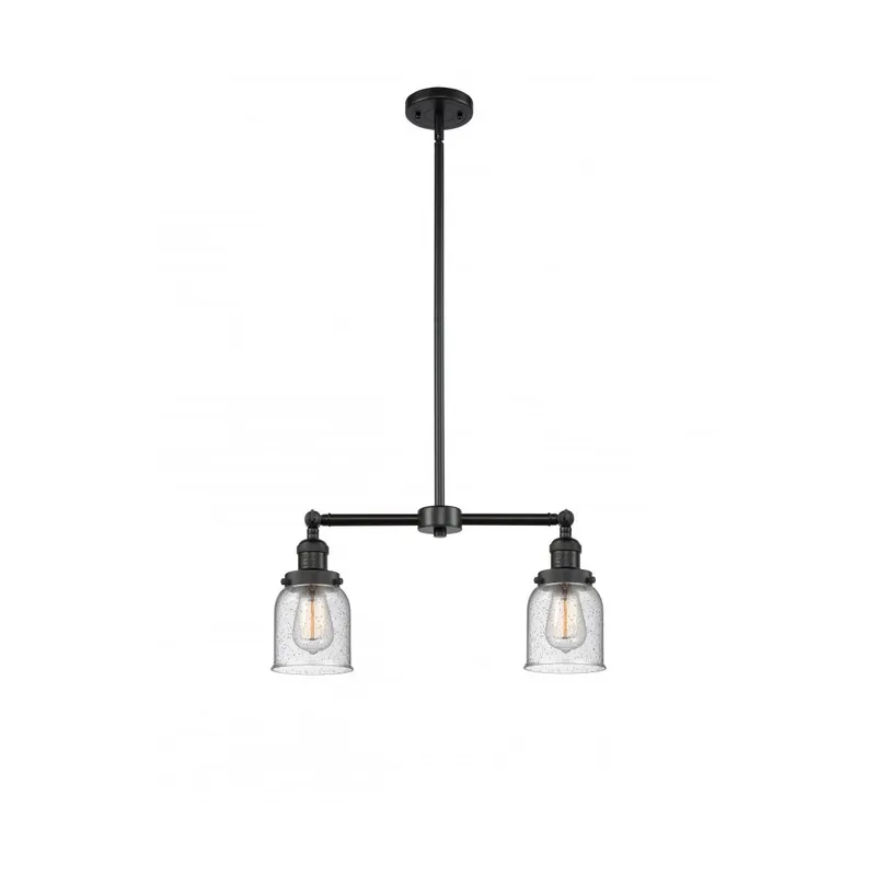 Franklin Restoration Small Bell 2 Light 21 inch Matte Black Chandelier Ceiling Light in Seedy Glass, Franklin Restoration
