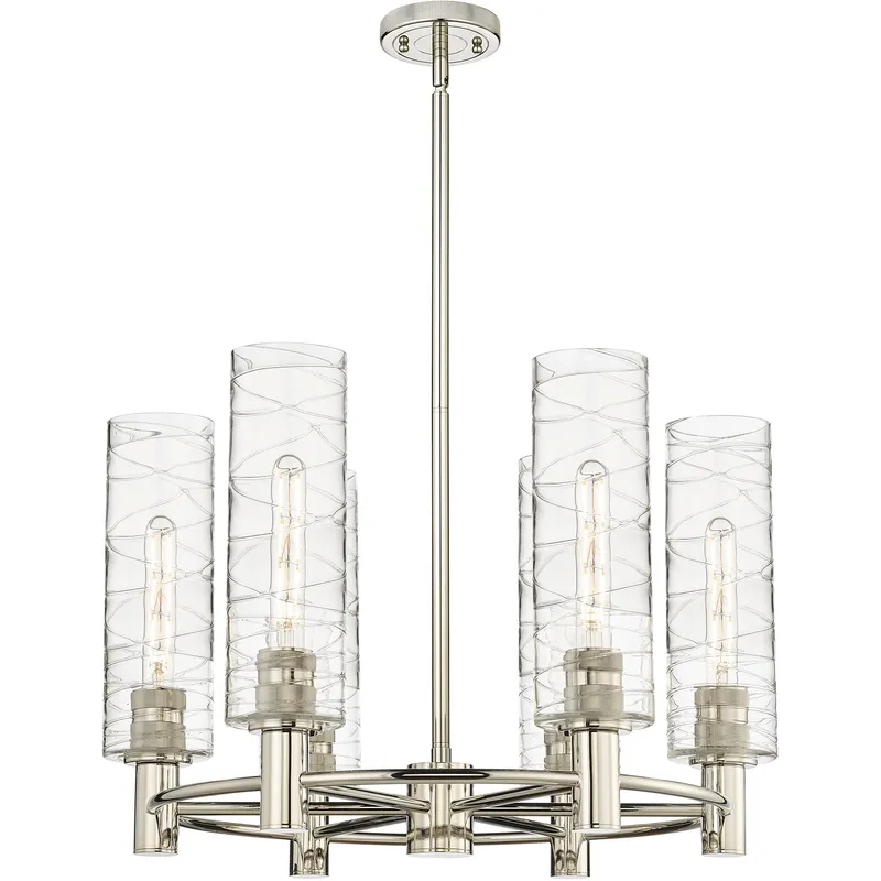 Crown Point 6 Light 24 inch Polished Nickel Chandelier Ceiling Light in Deco Swirl Glass
