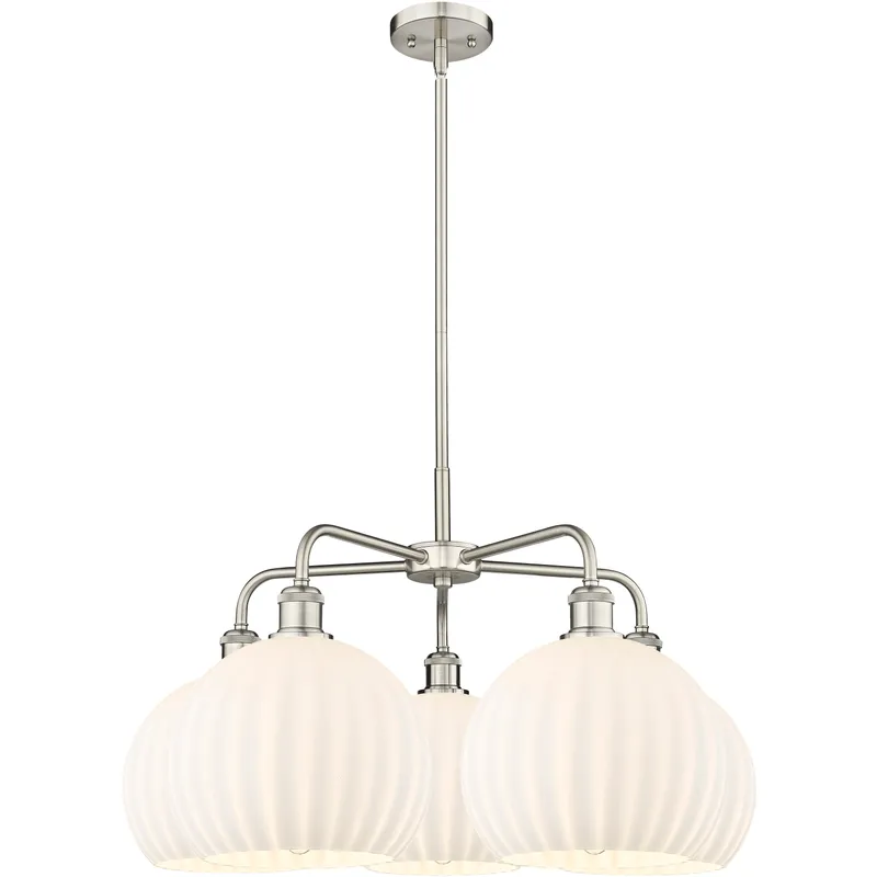 Ballston White Venetian 5 Light 28 inch Satin Nickel Stem Hung Chandelier Ceiling Light