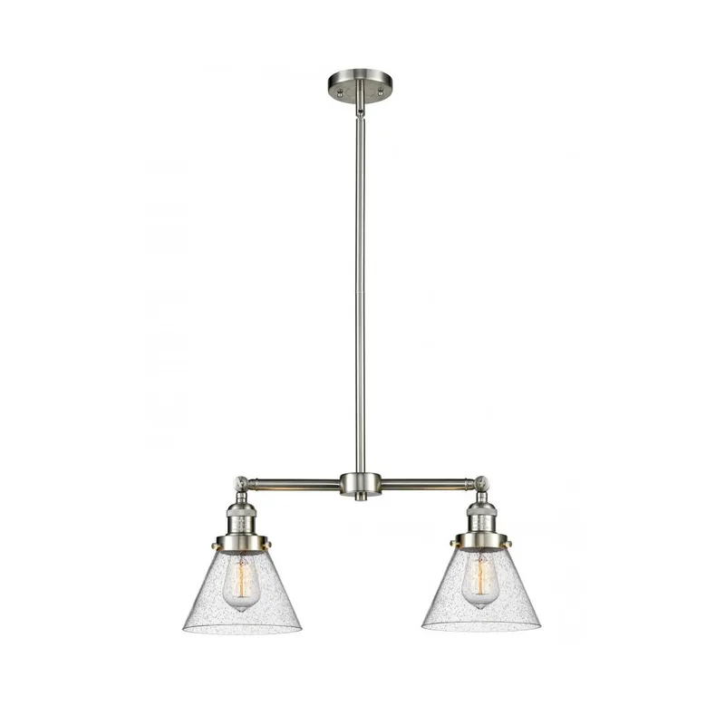 Franklin Restoration Large Cone 2 Light 21 inch Brushed Satin Nickel Chandelier Ceiling Light in Seedy Glass, Franklin Restoration