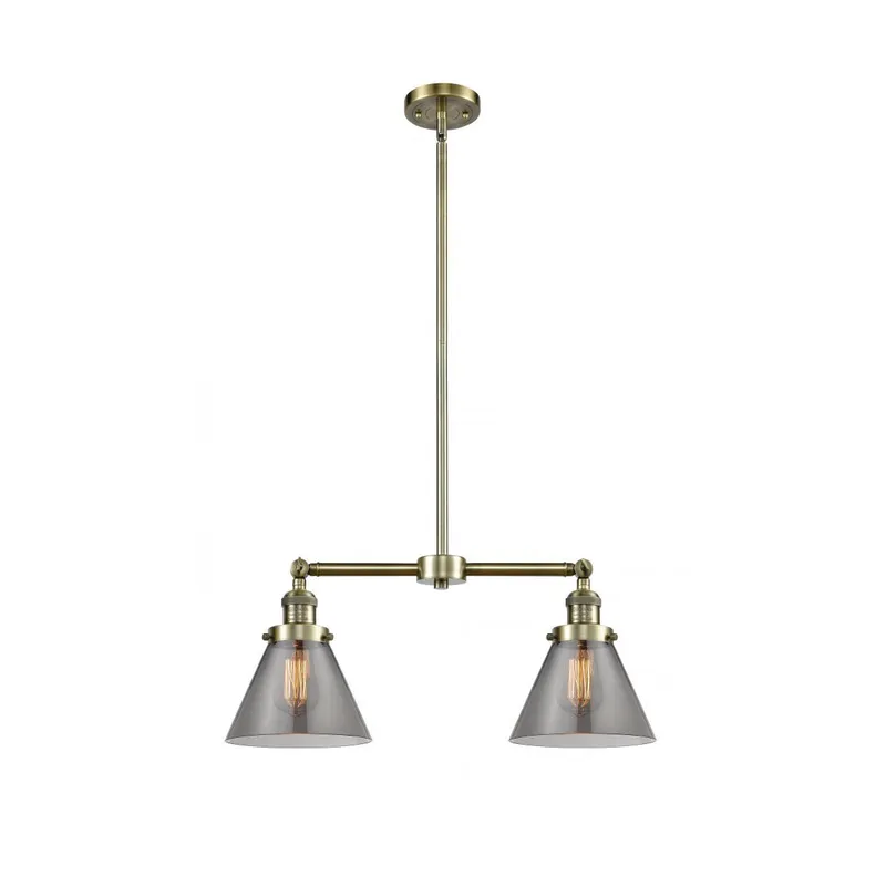 Franklin Restoration Large Cone 2 Light 21 inch Antique Brass Chandelier Ceiling Light in Plated Smoke Glass, Franklin Restoration