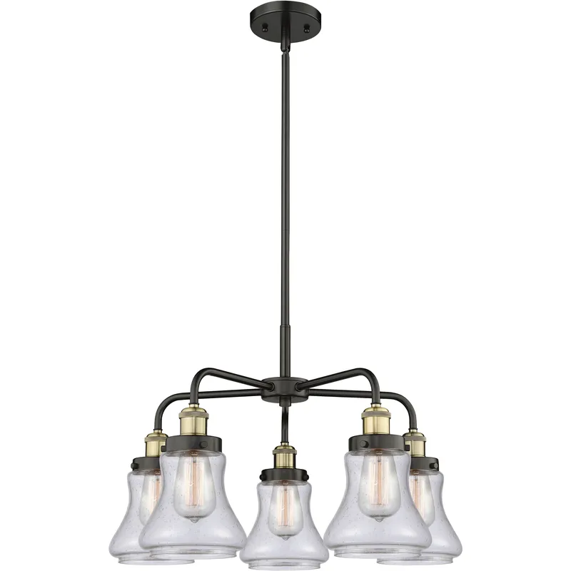 Bellmont 5 Light 24 inch Black Antique Brass Chandelier Ceiling Light in Seedy Glass