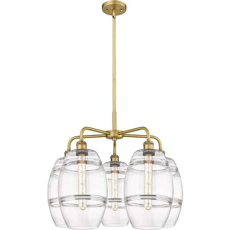 Ballston Vaz 5 Light 26 inch Brushed Brass Stem Hung Chandelier Ceiling Light in Clear Glass