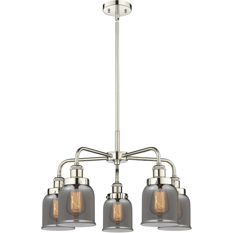 Bell 5 Light 23 inch Polished Nickel Chandelier Ceiling Light in Light Smoke Glass