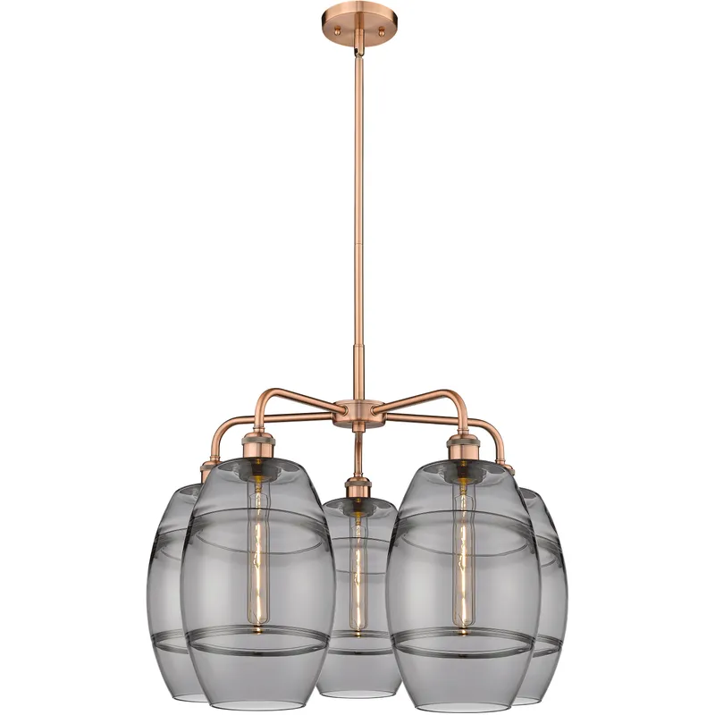 Ballston Vaz 5 Light 26 inch Antique Copper Stem Hung Chandelier Ceiling Light in Light Smoke Glass