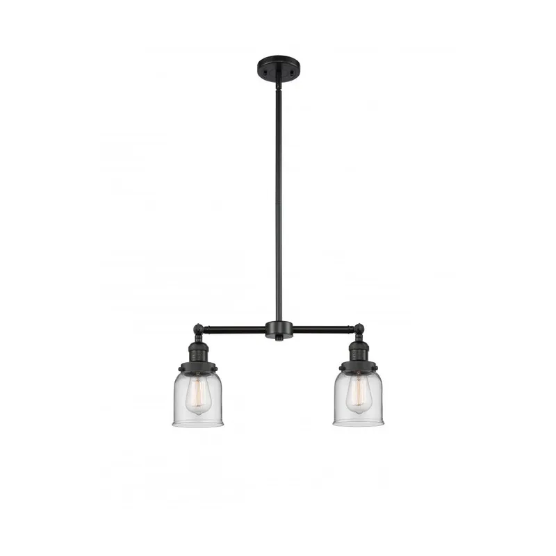Franklin Restoration Small Bell 2 Light 21 inch Matte Black Chandelier Ceiling Light in Clear Glass, Franklin Restoration