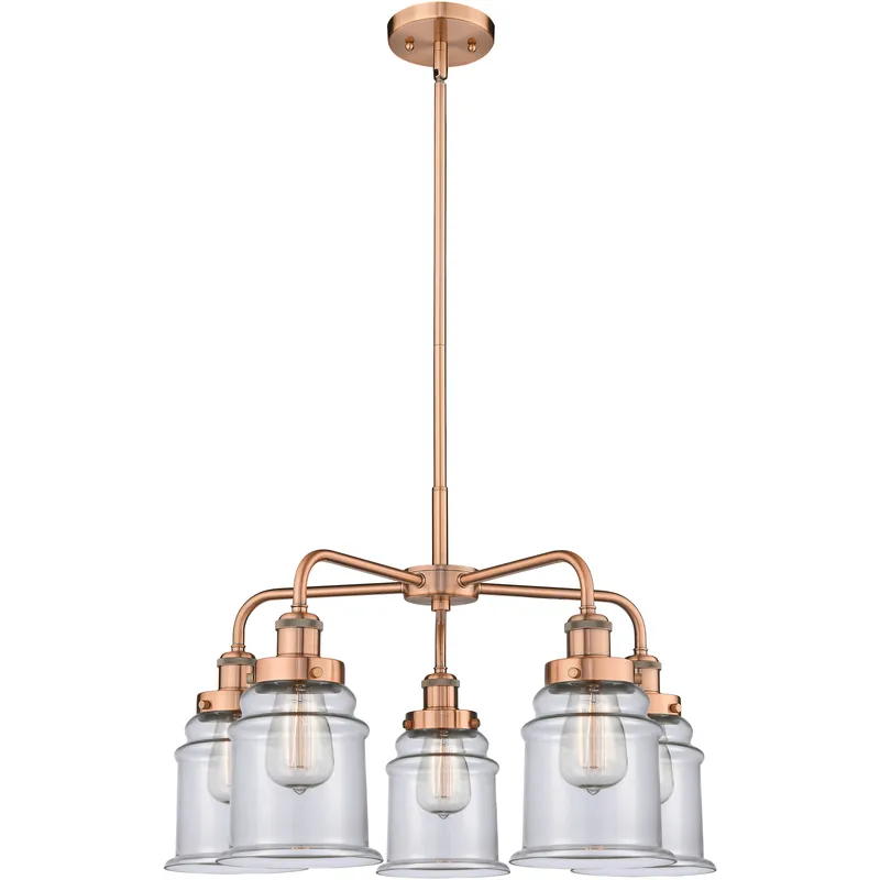 Canton 5 Light 24 inch Antique Copper Chandelier Ceiling Light in Clear Glass