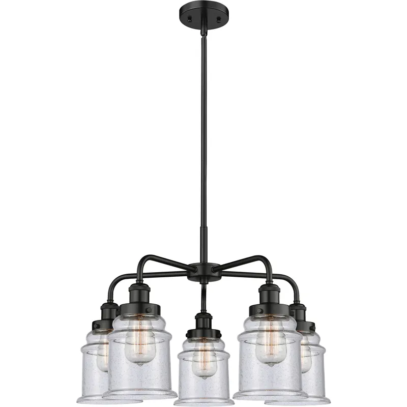 Canton 5 Light 24 inch Matte Black Chandelier Ceiling Light in Seedy Glass