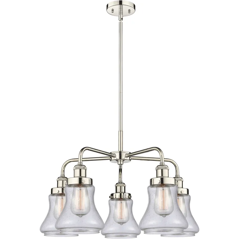 Bellmont 5 Light 24 inch Polished Nickel Chandelier Ceiling Light in Seedy Glass