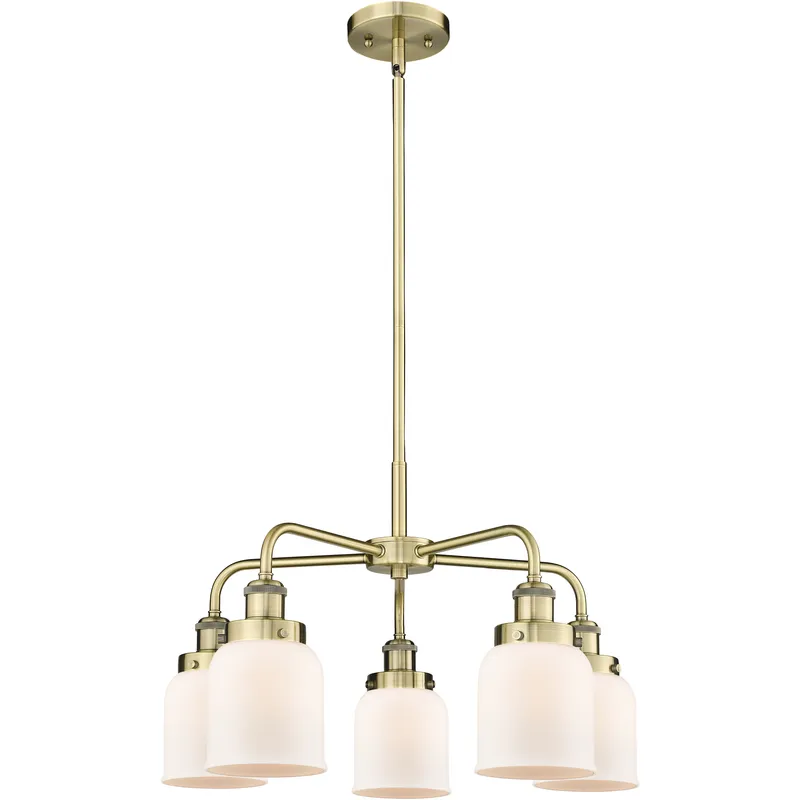 Bell 5 Light 23 inch Antique Brass Chandelier Ceiling Light in Matte White Glass