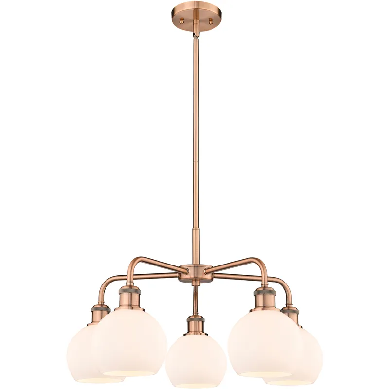 Athens 5 Light 24 inch Antique Copper Chandelier Ceiling Light in Matte White Glass