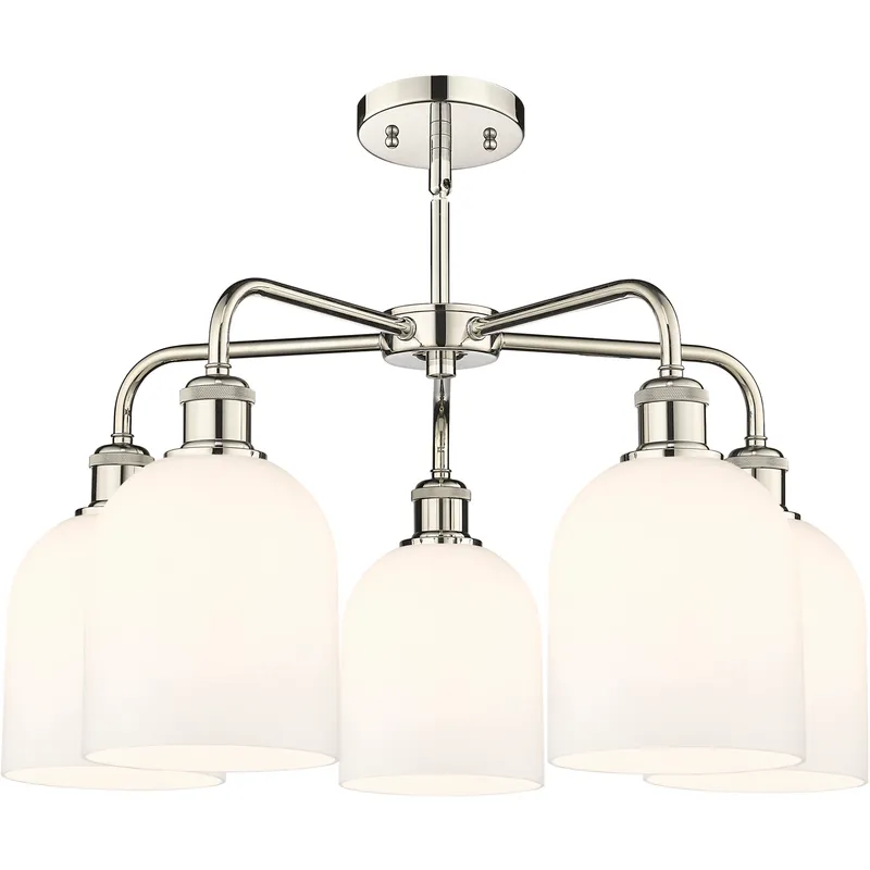 Ballston Bella 5 Light 23.5 inch Polished Nickel Stem Hung Chandelier Ceiling Light in Gloss White Glass