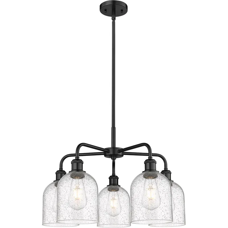 Ballston Bella 5 Light 23.5 inch Matte Black Stem Hung Chandelier Ceiling Light in Seedy Glass