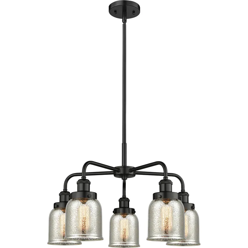 Bell 5 Light 23 inch Matte Black Chandelier Ceiling Light in Silver Plated Mercury Glass