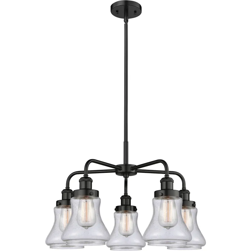 Bellmont 5 Light 24 inch Matte Black Chandelier Ceiling Light in Seedy Glass