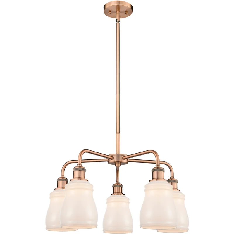 Ellery 5 Light 22.75 inch Antique Copper Chandelier Ceiling Light in White Glass