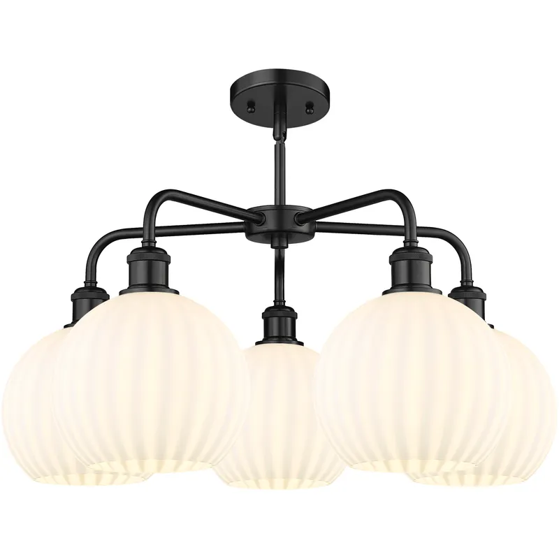 Ballston White Venetian 5 Light 26 inch Matte Black Stem Hung Chandelier Ceiling Light