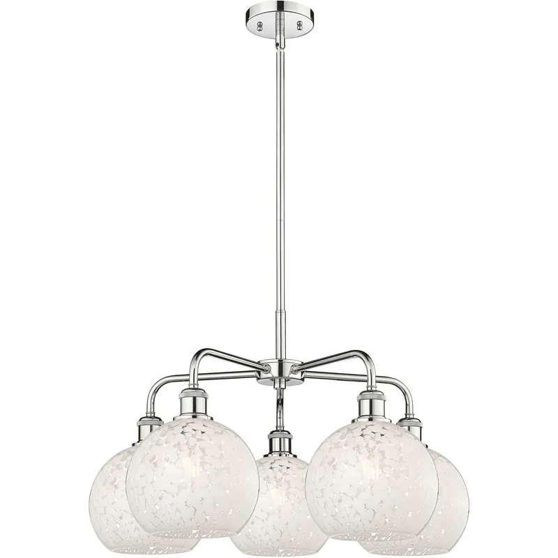 Ballston White Mouchette 5 Light 26 inch Polished Chrome Stem Hung Chandelier Ceiling Light