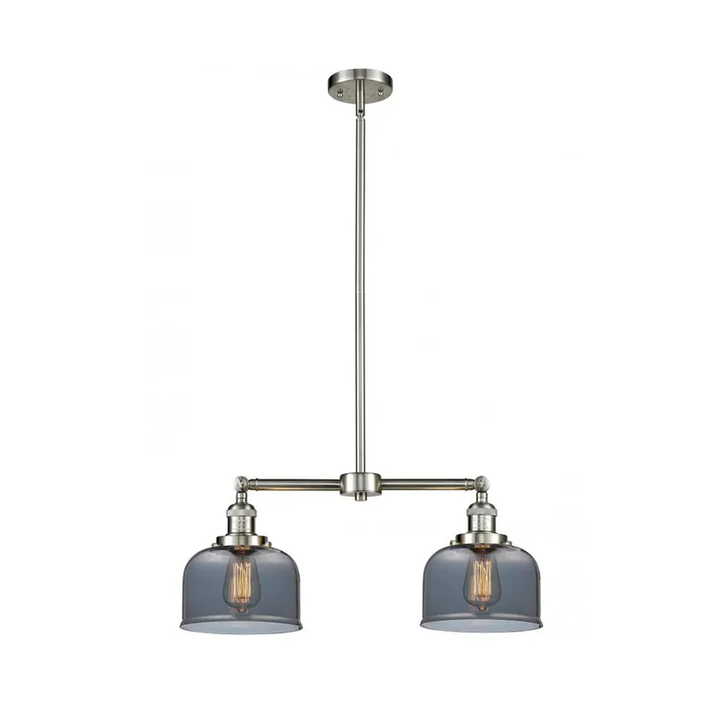 Franklin Restoration Large Bell LED 21 inch Brushed Satin Nickel Chandelier Ceiling Light in Light Smoke Glass, Franklin Restoration