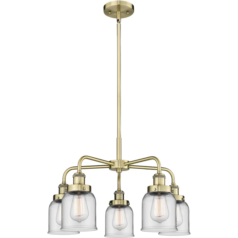 Bell 5 Light 23 inch Antique Brass Chandelier Ceiling Light in Clear Glass