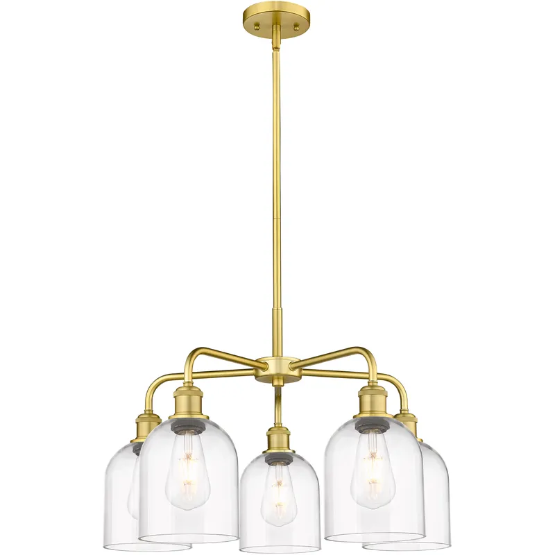 Ballston Bella 5 Light 23.5 inch Satin Gold Stem Hung Chandelier Ceiling Light in Clear Glass