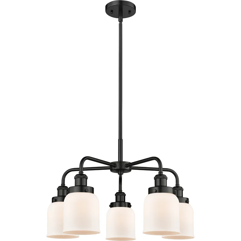 Bell 5 Light 23 inch Matte Black Chandelier Ceiling Light in Matte White Glass