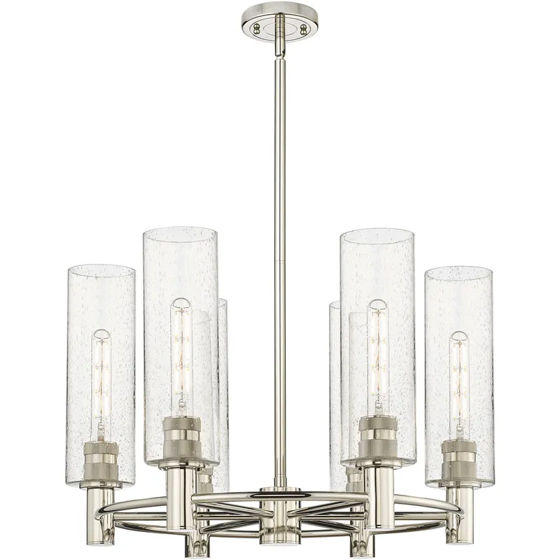Crown Point 6 Light 24 inch Polished Nickel Chandelier Ceiling Light in Seedy Glass