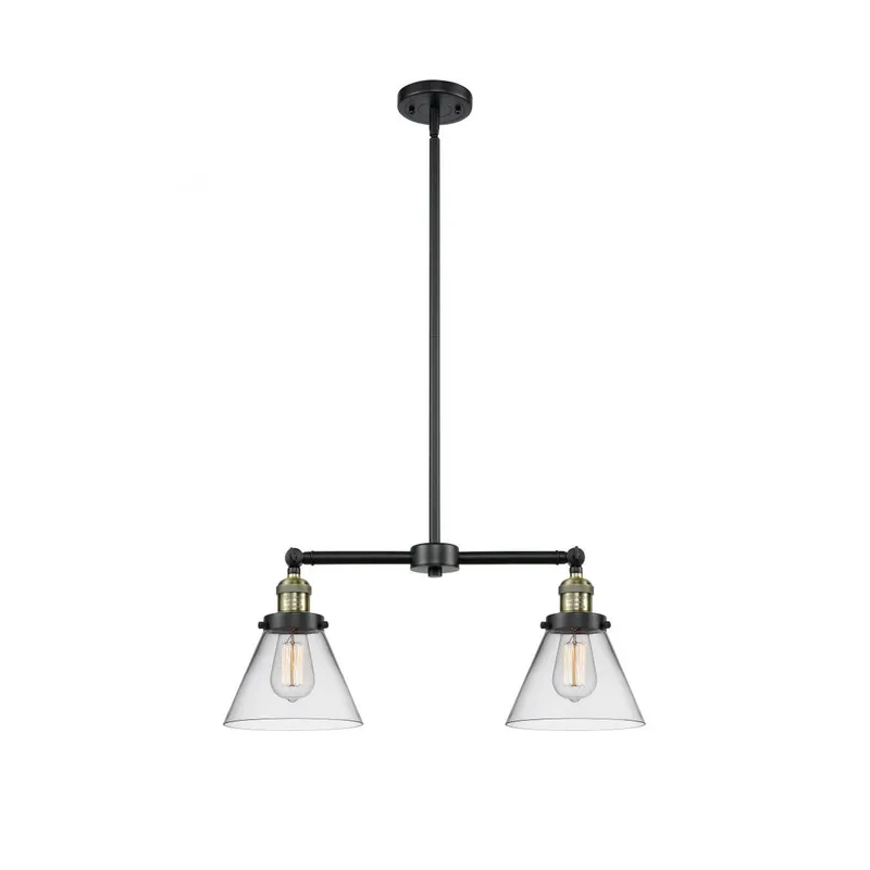 Franklin Restoration Large Cone 2 Light 21 inch Black Antique Brass Chandelier Ceiling Light in Clear Glass, Franklin Restoration