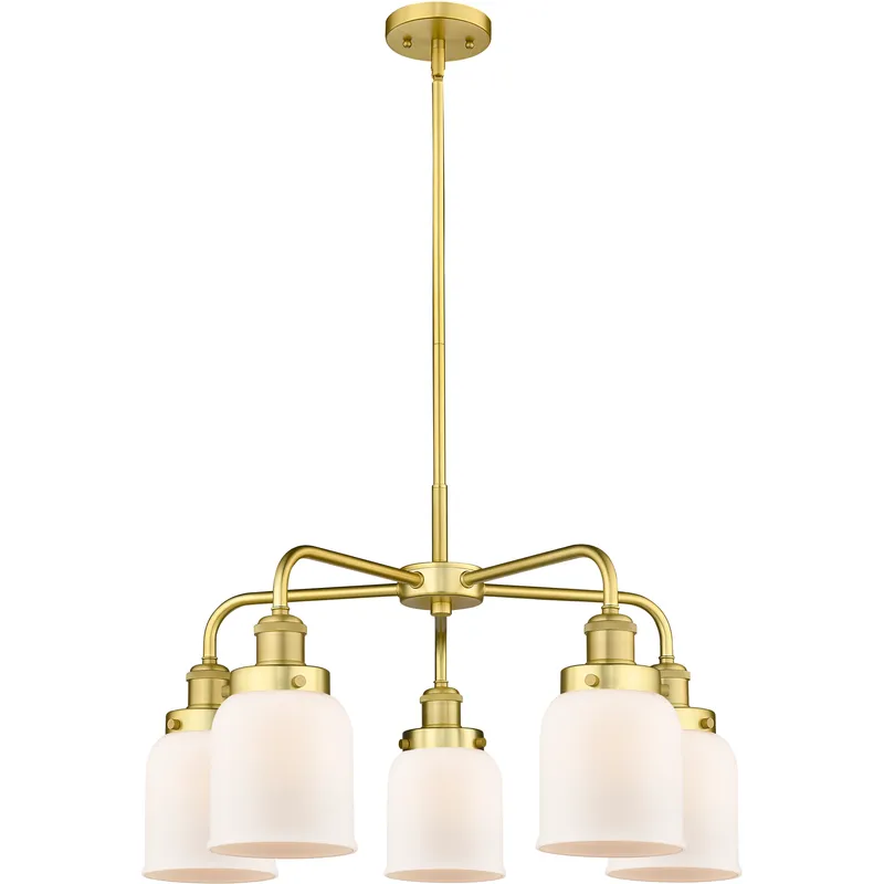 Bell 5 Light 23 inch Satin Gold Chandelier Ceiling Light in Matte White Glass