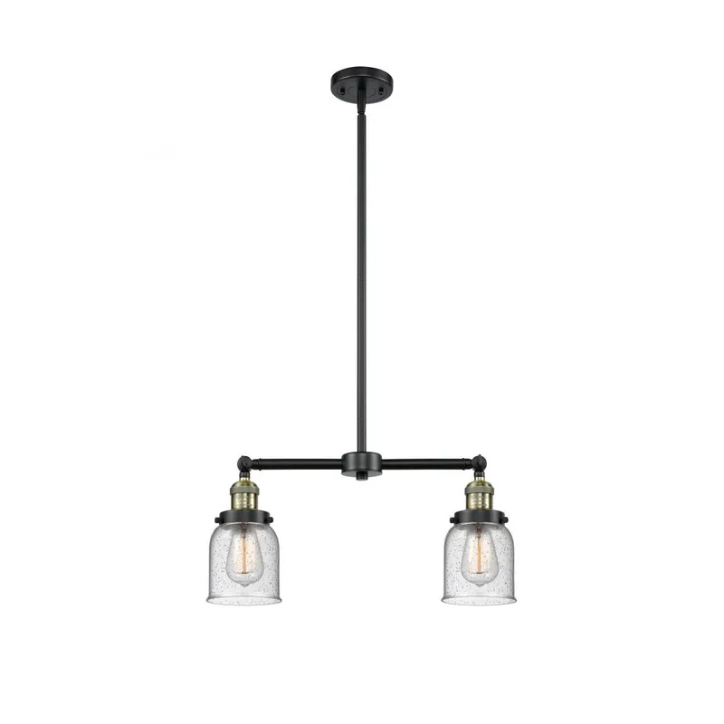 Franklin Restoration Small Bell 2 Light 21 inch Black Antique Brass Chandelier Ceiling Light in Seedy Glass, Franklin Restoration