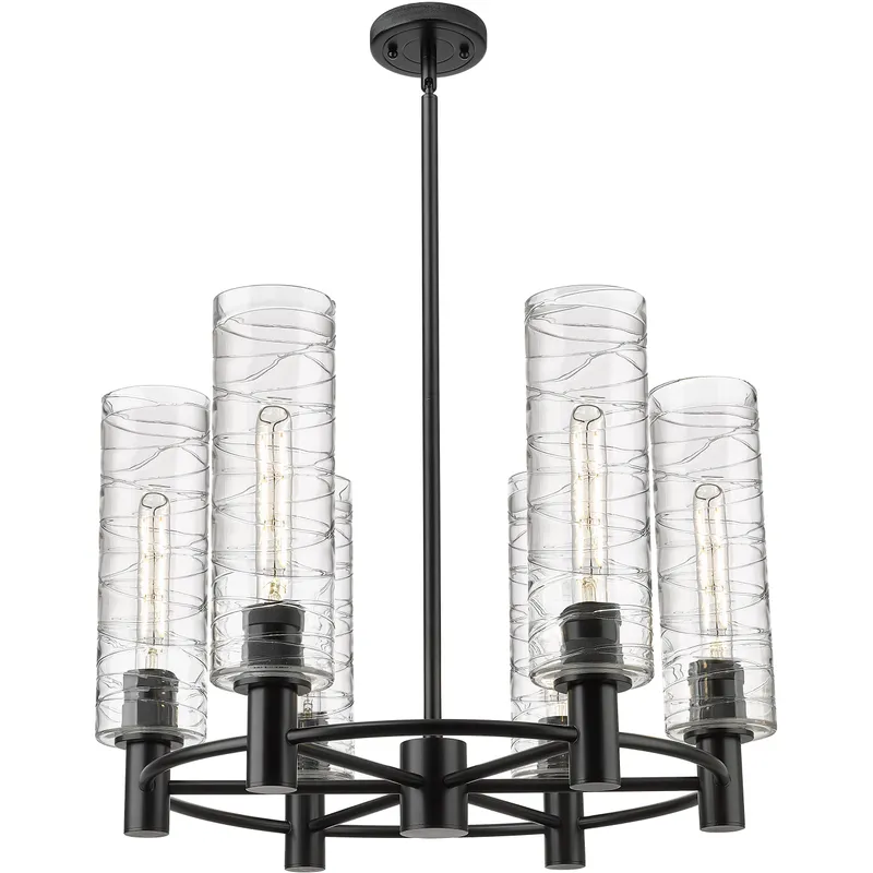 Crown Point 6 Light 24 inch Matte Black Chandelier Ceiling Light in Deco Swirl Glass