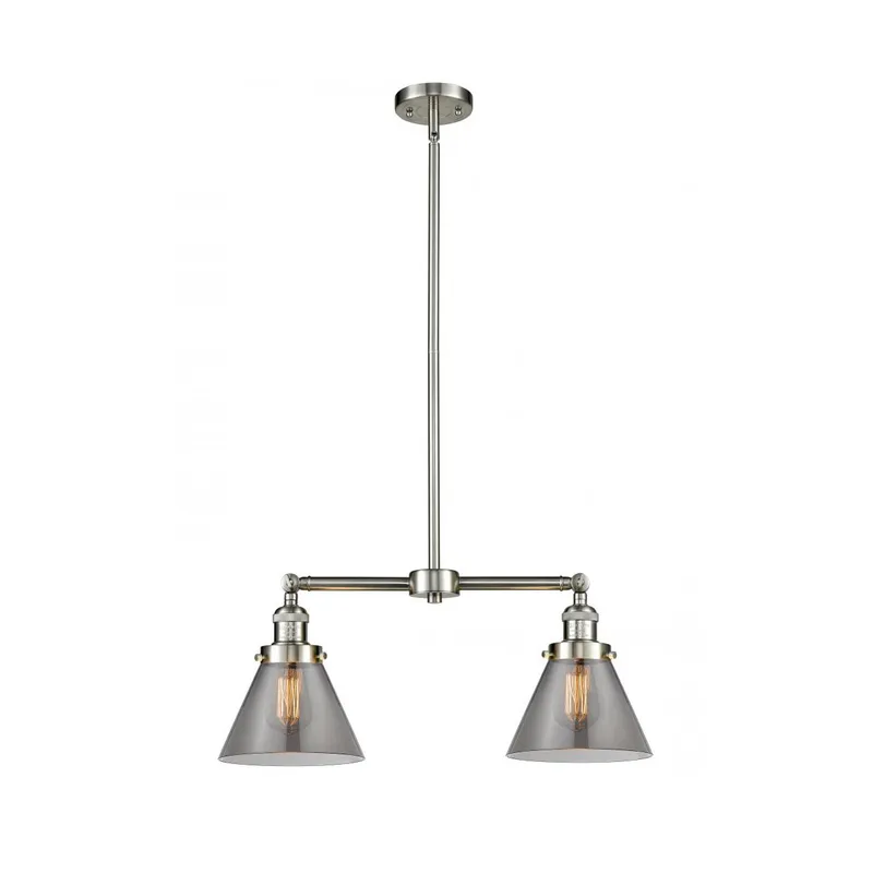 Franklin Restoration Large Cone 2 Light 21 inch Brushed Satin Nickel Chandelier Ceiling Light in Plated Smoke Glass, Franklin Restoration