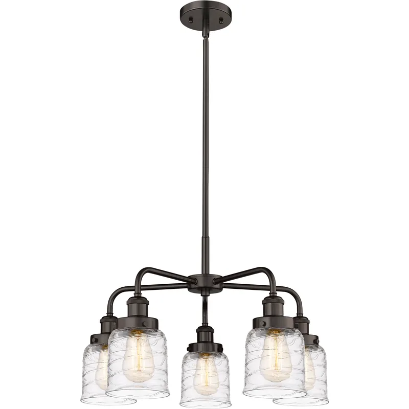Bell 5 Light 23 inch Oil Rubbed Bronze Chandelier Ceiling Light in Clear Deco Swirl Glass