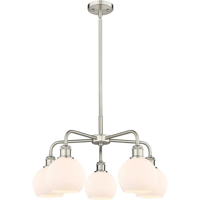 Athens 5 Light 24 inch Satin Nickel Chandelier Ceiling Light in Matte White Glass