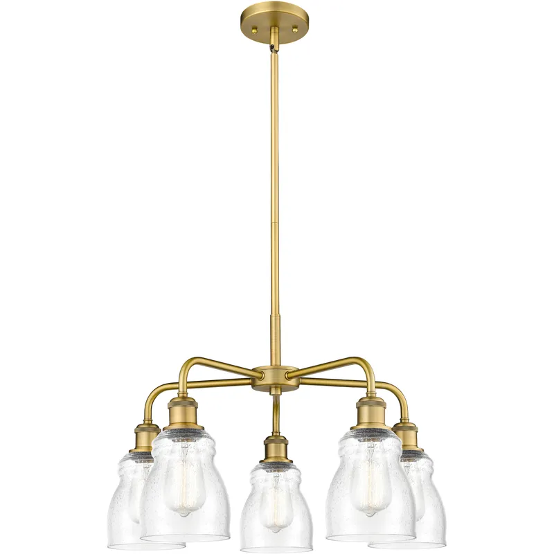 Ellery 5 Light 22.75 inch Brushed Brass Chandelier Ceiling Light in Seedy Glass