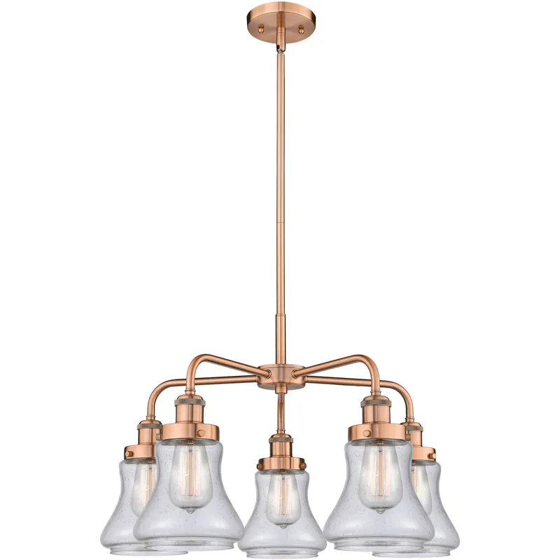 Bellmont 5 Light 24 inch Antique Copper Chandelier Ceiling Light in Seedy Glass
