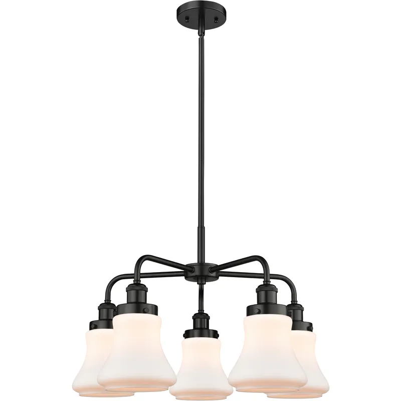 Bellmont 5 Light 24 inch Matte Black Chandelier Ceiling Light in Matte White Glass