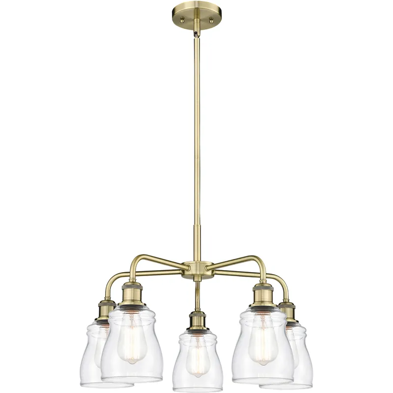 Ellery 5 Light 22.75 inch Antique Brass Chandelier Ceiling Light in Clear