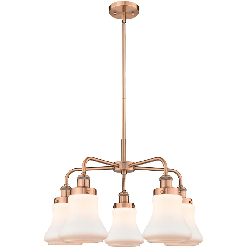Bellmont 5 Light 24 inch Antique Copper Chandelier Ceiling Light in Matte White Glass