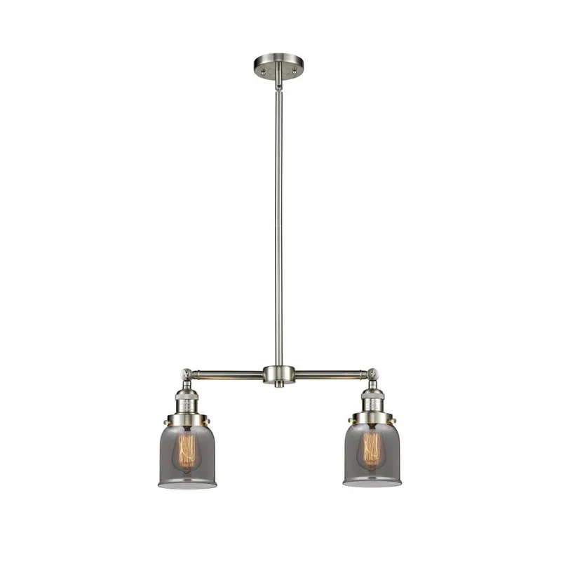 Franklin Restoration Small Bell 2 Light 21 inch Brushed Satin Nickel Chandelier Ceiling Light in Light Smoke Glass, Franklin Restoration