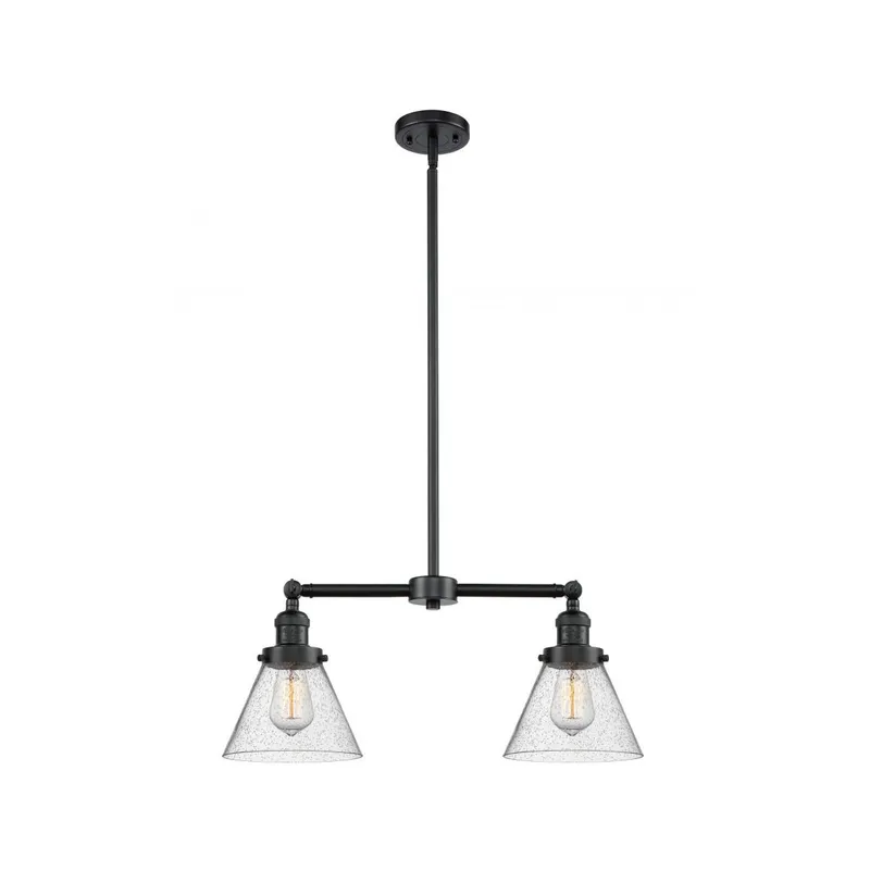 Franklin Restoration Large Cone 2 Light 21 inch Oil Rubbed Bronze Chandelier Ceiling Light in Seedy Glass, Franklin Restoration