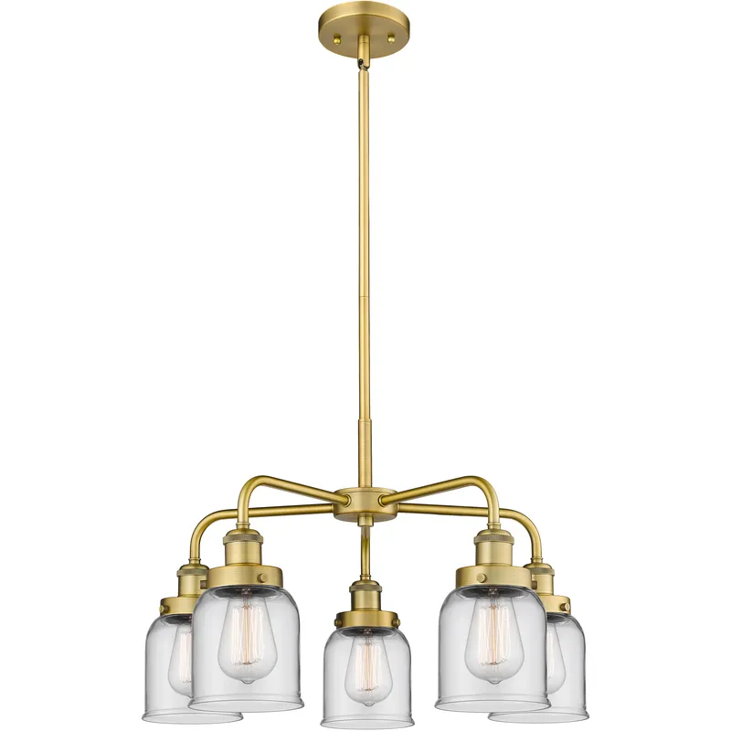 Bell 5 Light 23 inch Brushed Brass Chandelier Ceiling Light in Clear Glass