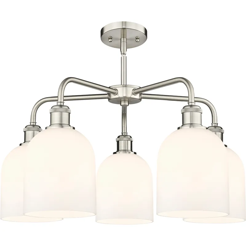 Ballston Bella 5 Light 23.5 inch Satin Nickel Stem Hung Chandelier Ceiling Light in Gloss White Glass