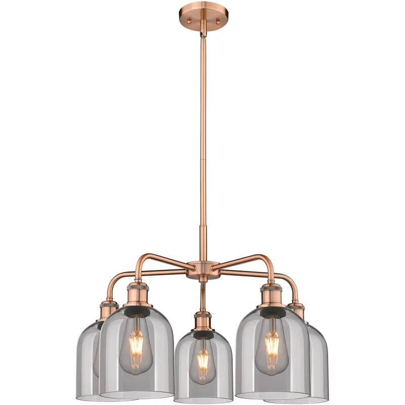 Ballston Bella 5 Light 23.5 inch Antique Copper Stem Hung Chandelier Ceiling Light in Light Smoke Glass