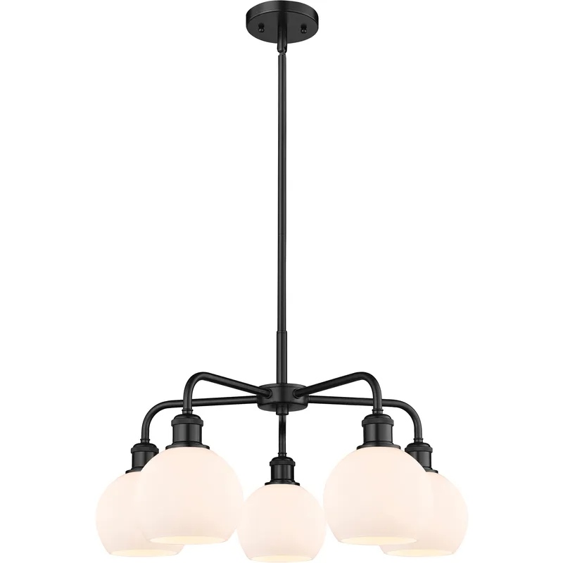 Athens 5 Light 24 inch Matte Black Chandelier Ceiling Light in Matte White Glass