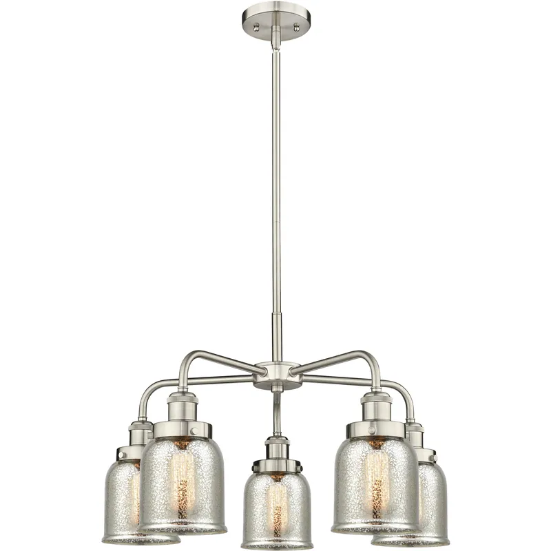 Bell 5 Light 23 inch Satin Nickel Chandelier Ceiling Light in Silver Plated Mercury Glass