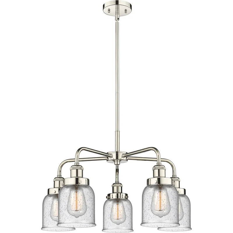 Bell 5 Light 23 inch Polished Nickel Chandelier Ceiling Light in Seedy Glass