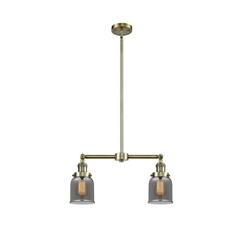 Franklin Restoration Small Bell 2 Light 21 inch Antique Brass Chandelier Ceiling Light in Light Smoke Glass, Franklin Restoration