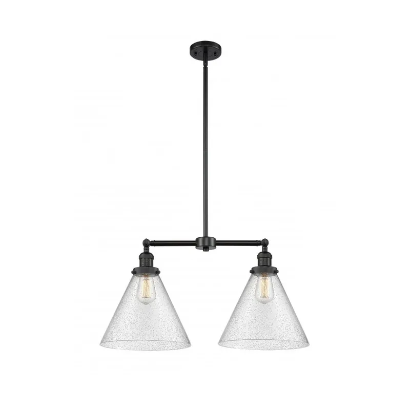 Franklin Restoration X-Large Cone LED 21 inch Matte Black Chandelier Ceiling Light in Seedy Glass, Franklin Restoration